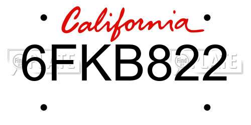 6FKB822 California License Plate