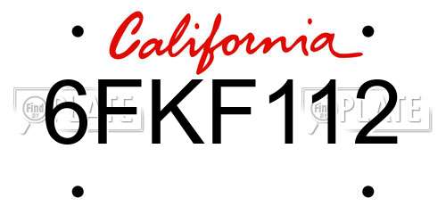 6FKF112 California License Plate
