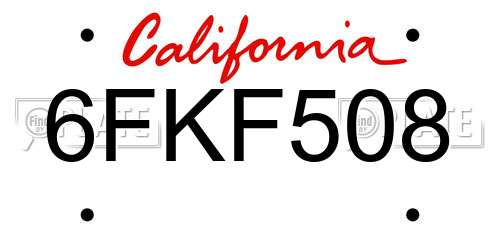 6FKF508 California License Plate