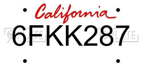 6FKK287 California License Plate