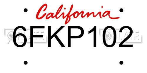 6FKP102 California License Plate