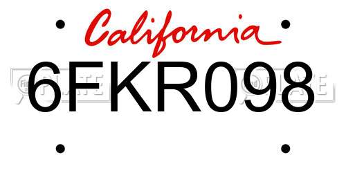 6FKR098 California License Plate