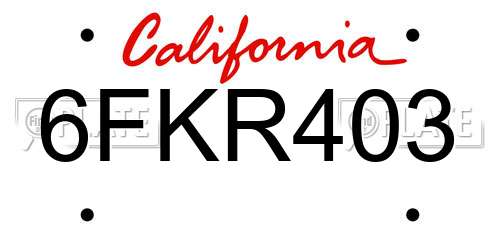 6FKR403 California License Plate