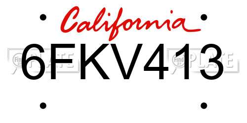 6FKV413 California License Plate