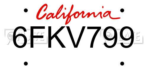 6FKV799 California License Plate
