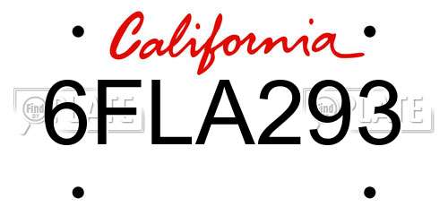 6FLA293 California License Plate