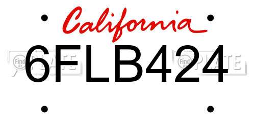 6FLB424 California License Plate