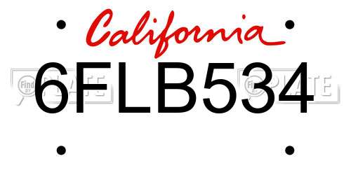 6FLB534 California License Plate