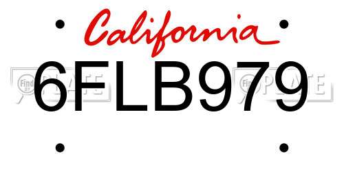 6FLB979 California License Plate