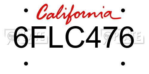 6FLC476 California License Plate