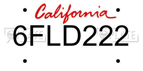 6FLD222 California License Plate