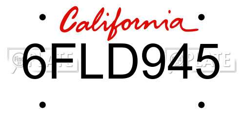 6FLD945 California License Plate