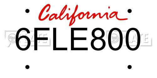 6FLE800 California License Plate