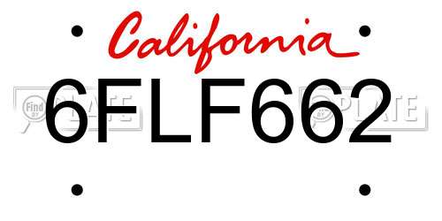 6FLF662 California License Plate