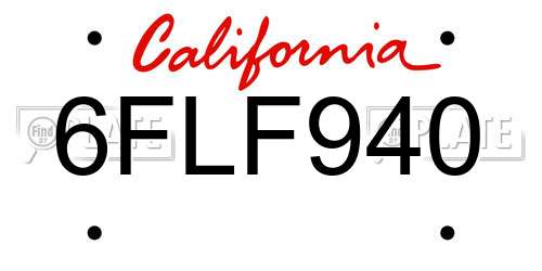 6FLF940 California License Plate