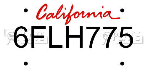 6FLH775 California License Plate