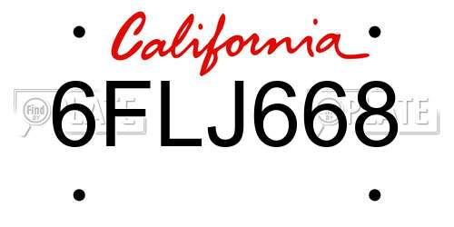 6FLJ668 California License Plate