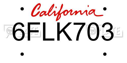 6FLK703 California License Plate