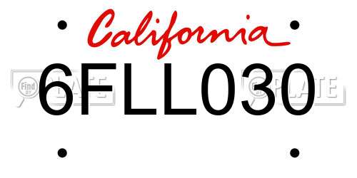 6FLL030 California License Plate