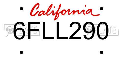 6FLL290 California License Plate