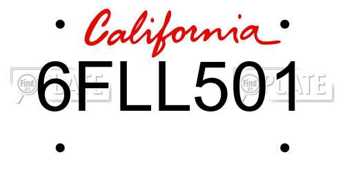 6FLL501 California License Plate