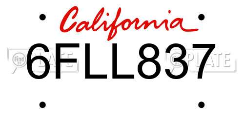 6FLL837 California License Plate