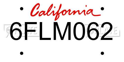 6FLM062 California License Plate