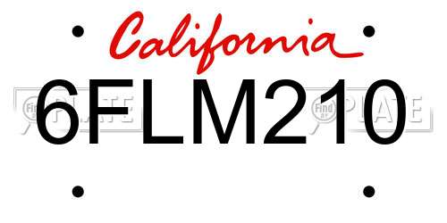 6FLM210 California License Plate
