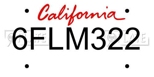 6FLM322 California License Plate