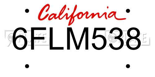 6FLM538 California License Plate