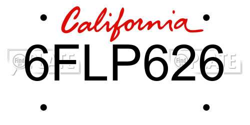 6FLP626 California License Plate