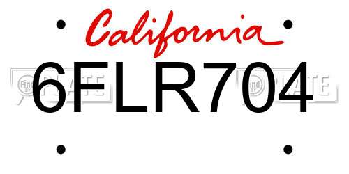 6FLR704 California License Plate