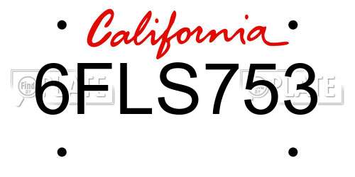 6FLS753 California License Plate