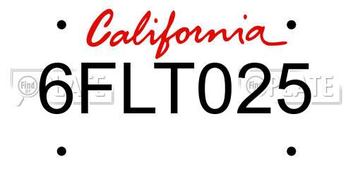 6FLT025 California License Plate