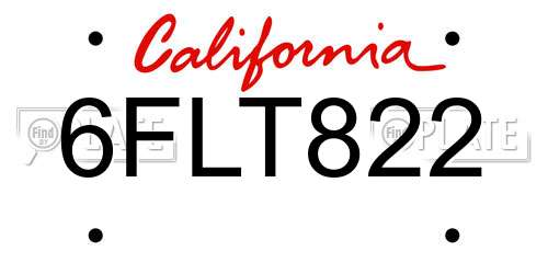 6FLT822 California License Plate