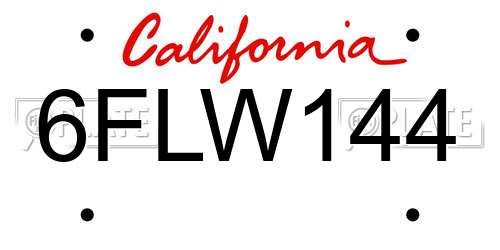 6FLW144 California License Plate