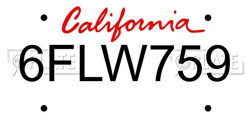 6FLW759 California License Plate
