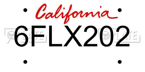 6FLX202 California License Plate
