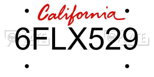 6FLX529 California License Plate