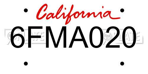 6FMA020 California License Plate