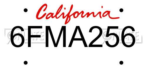 6FMA256 California License Plate