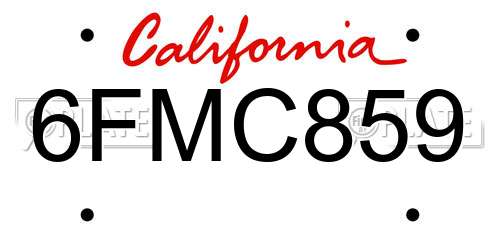 6FMC859 California License Plate