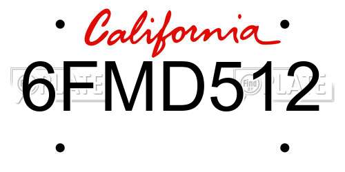6FMD512 California License Plate