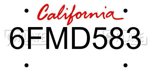6FMD583 California License Plate