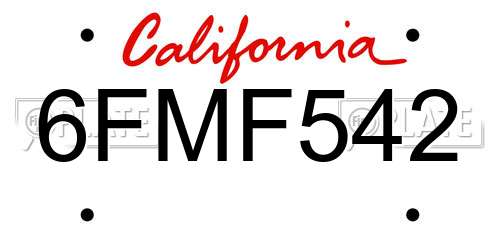 6FMF542 California License Plate