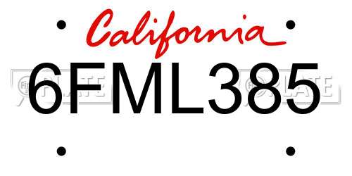 6FML385 California License Plate