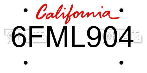 6FML904 California License Plate