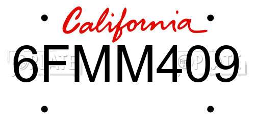 6FMM409 California License Plate