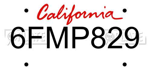 6FMP829 California License Plate
