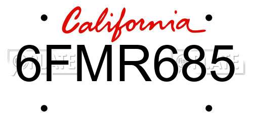 6FMR685 California License Plate